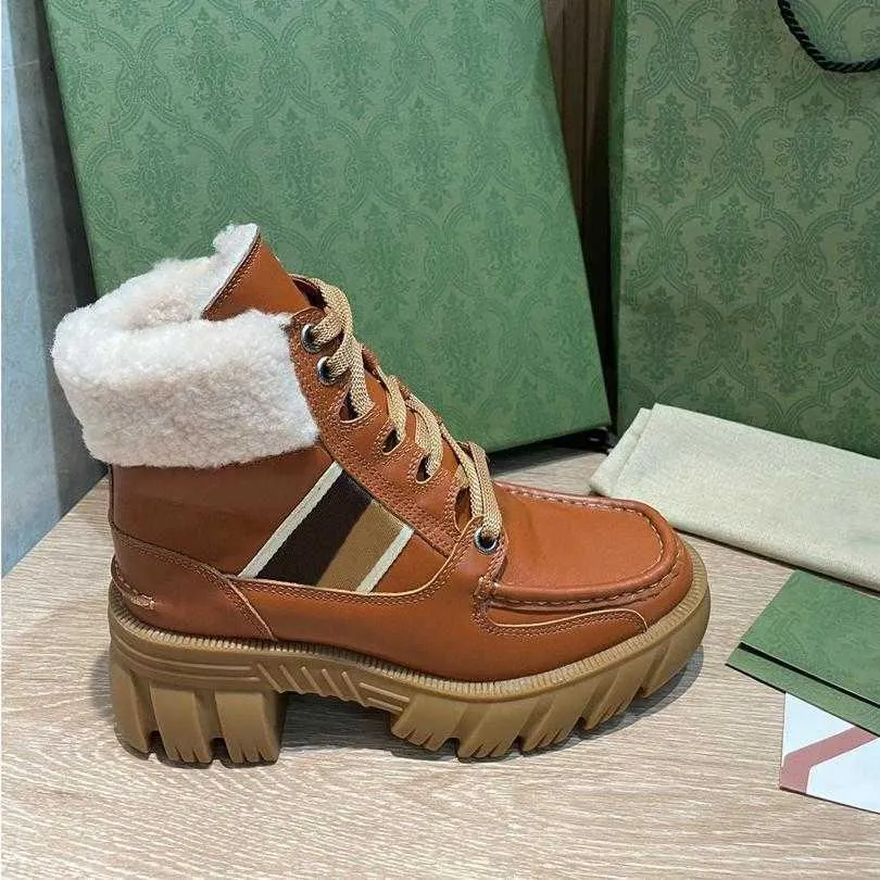 winter Wool boots 100% leather lace-up sneaker cowhide Casual woman Martin boot fashion platform Trainers Thick bottom High top women designer Warm shoes size 35-40-41