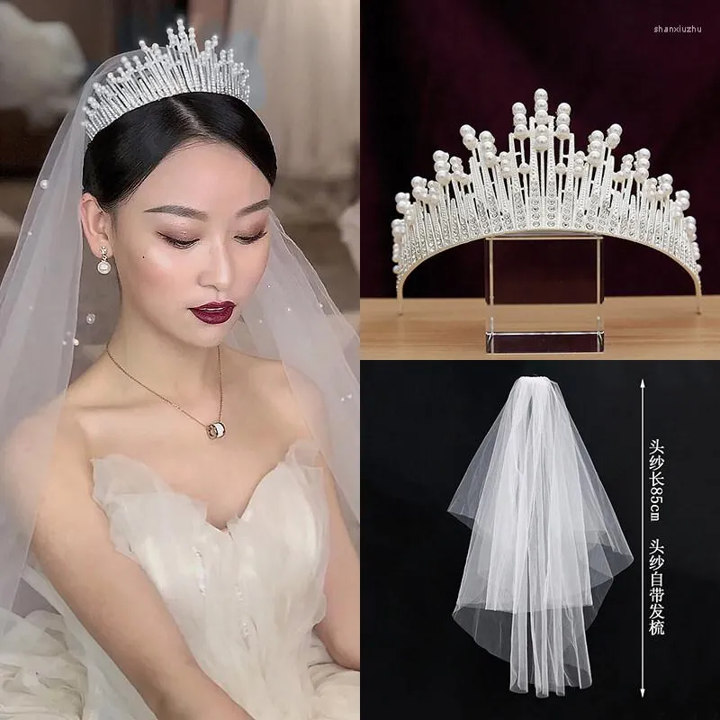 Headpieces Crown Headbonad Vuxen Gift Bride Pearl Super Fairy Atmosphere Wedding Dress 18 Years Old Veil