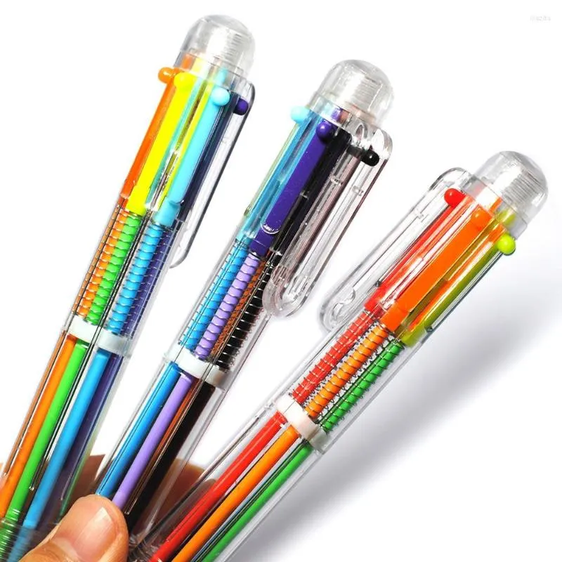 Penne in plastica da 2 pezzi con modelli multicolori 6 in 1 penna a sfera multicolore tipo push strumenti per ufficio scolastico di cancelleria