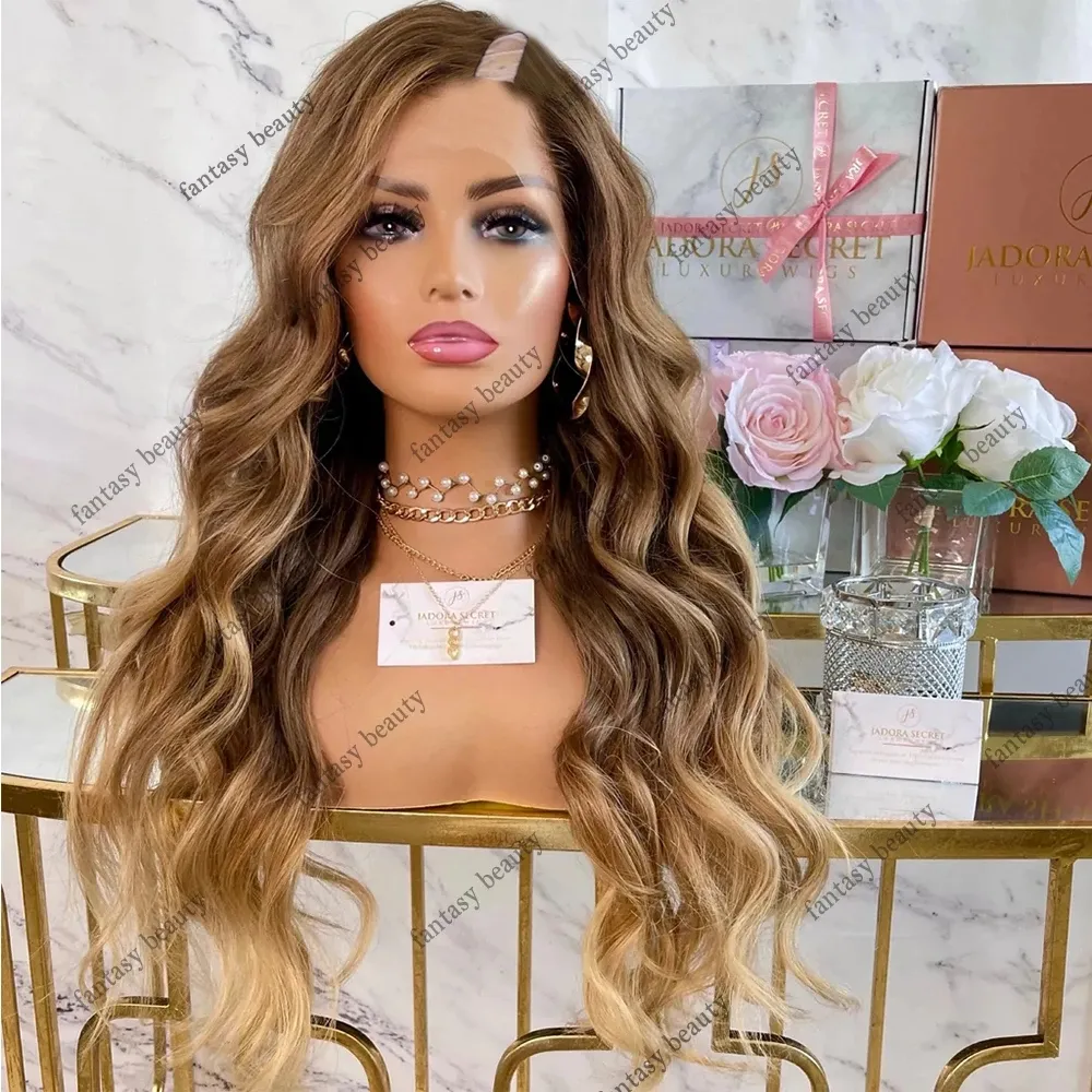 Ombre Golden Blonde U Part Wig Human Hair Middel Side Part Light