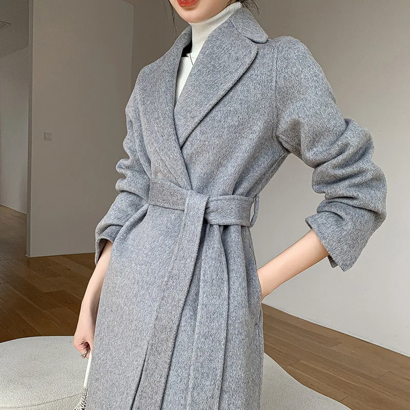 Misto donna Cappotti in cashmere donna inverno media lunghezza fascia alta cappotto in lana 100 sciolto e ispessito 221123
