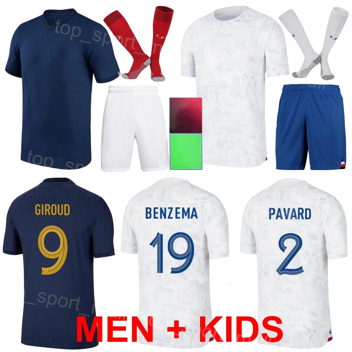 Nationale team Franse voetbalshirts WK 2022-23 9 Olivier Giroud 10 Kylian Mbappe 14 Adrien Rabiot 24 Ibrahima Konate 18 Dayot Upamecano voetbalshirttenues