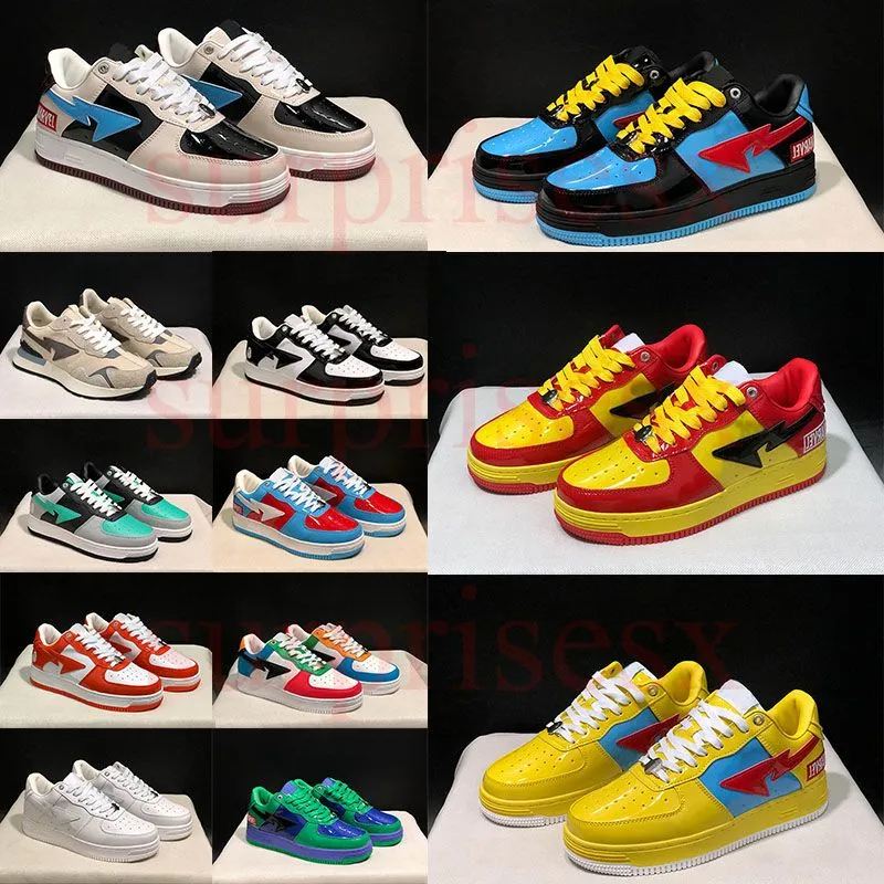 Casual Bapestas Running Shoes Lows Hot New 2022 Herrkvinnor 36-45 Patent Orange Pink Gray Yellow Red Blue Camo Combo Heel Beige Suede Black White Sneakers Trainers