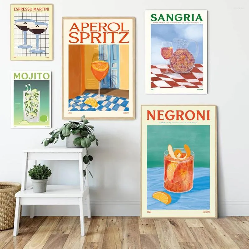 Paintings Cartoon Fruit Juice Aperol Spritz Posters And Print Sangria Drink Negroni Canvas Painting Club Bar Shop Home Decoration Gifts