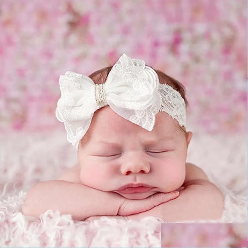 Bandas da cabe￧a Lace Butterfly Bow Knot Elastic Head Bands White Baby Girl Bands Hair Band Capuzes Cap￩ -Headwrap Jewelry Drop Dat entre Dhihm