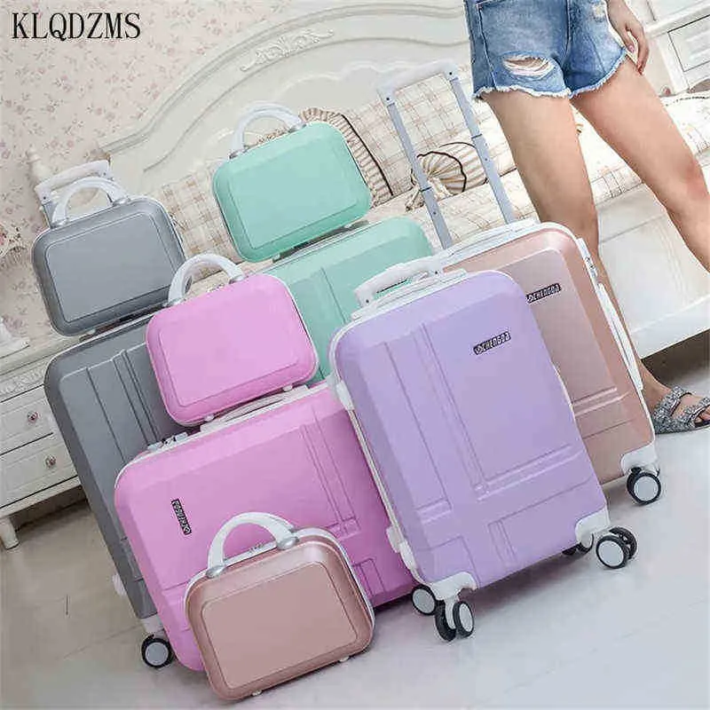 KLQDZMS British Style inch Rolling Luggage Set with Handbag Women Trolley Travel Suitcase Cosmetic Bag Wheels J220707