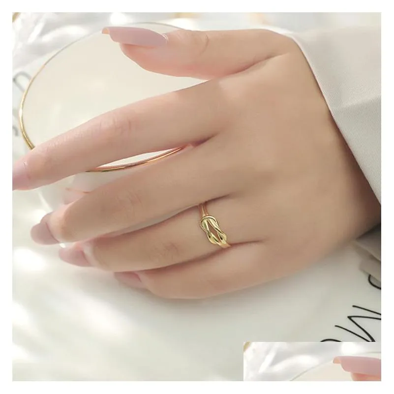 Pierścienie opaski podwójne skręcone węzeł Knuckle Pierścień Minimalistyczny złoty kolorowy metalowy metal otwarty biżuteria modowa dla kobiet walentynkowa kropla d dh9j2