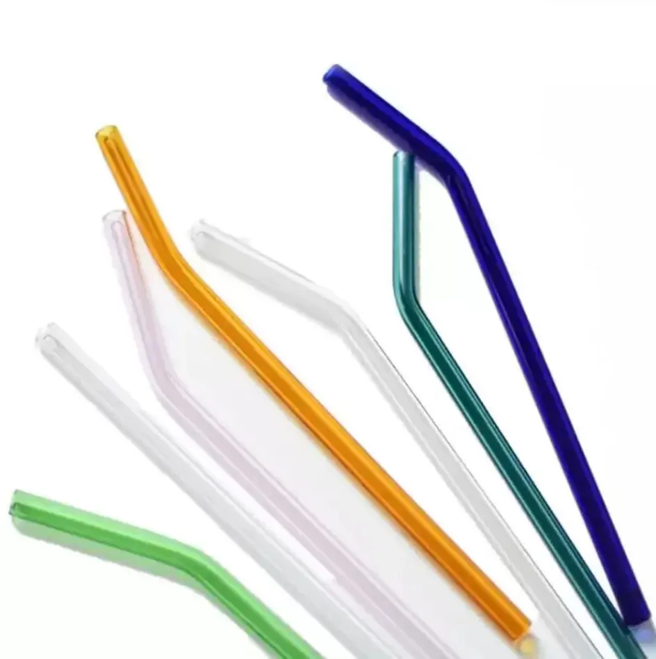 20cm Reusable Eco Borosilicate Glass Drinking Straws Clear Colored Bent Straight Milk Cocktail Straw High temperature resistance ss1124