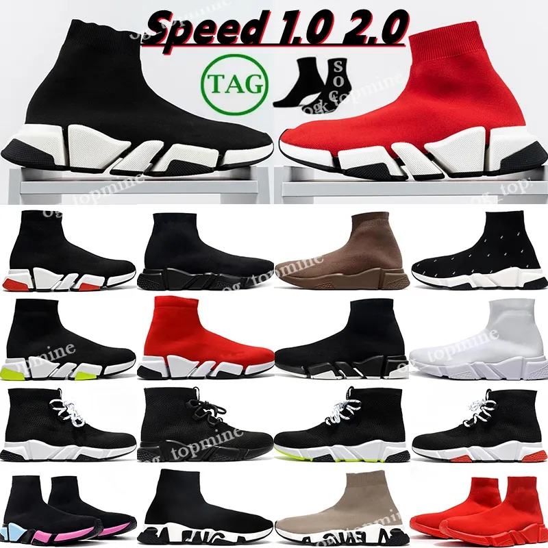 Дизайнерская повседневная обувь Мужские женские блестящие вязаные кроссовки Speed 1.0 2.0 Trainer Runner Sneaker Socks Shoe Master Paris Рельефные женские кроссовки на платформе Speeds Booties 35-45