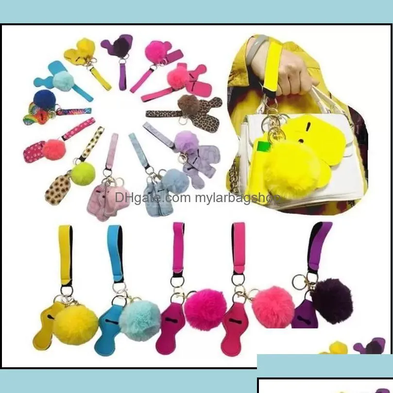 Party Favor Party Gefoort Evenementbenodigdheden Feestelijke huistuin 11 kleuren 5 st. Defensie Keychain Set Pompom Hand Sanitizer WR DHSM7 Drop de Dh6Sn