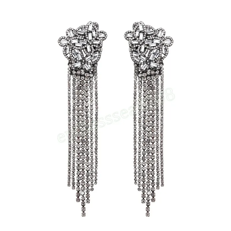 Pendientes colgantes con borlas de diamantes de imitación a la moda para mujer, pendientes de cristal llenos de lujo, accesorios de joyería llamativos, regalos