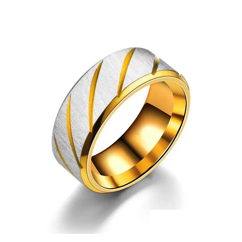 Pierścienie zespołowe Złoty kolor Frosted Ladies Wedding Pierścień 316L Stal nierdzewna Niebieska niebieska Twill Pierścienie tytanowe szczotkowane mężczyźni i kobiety biżuteria DHAD DHAQP
