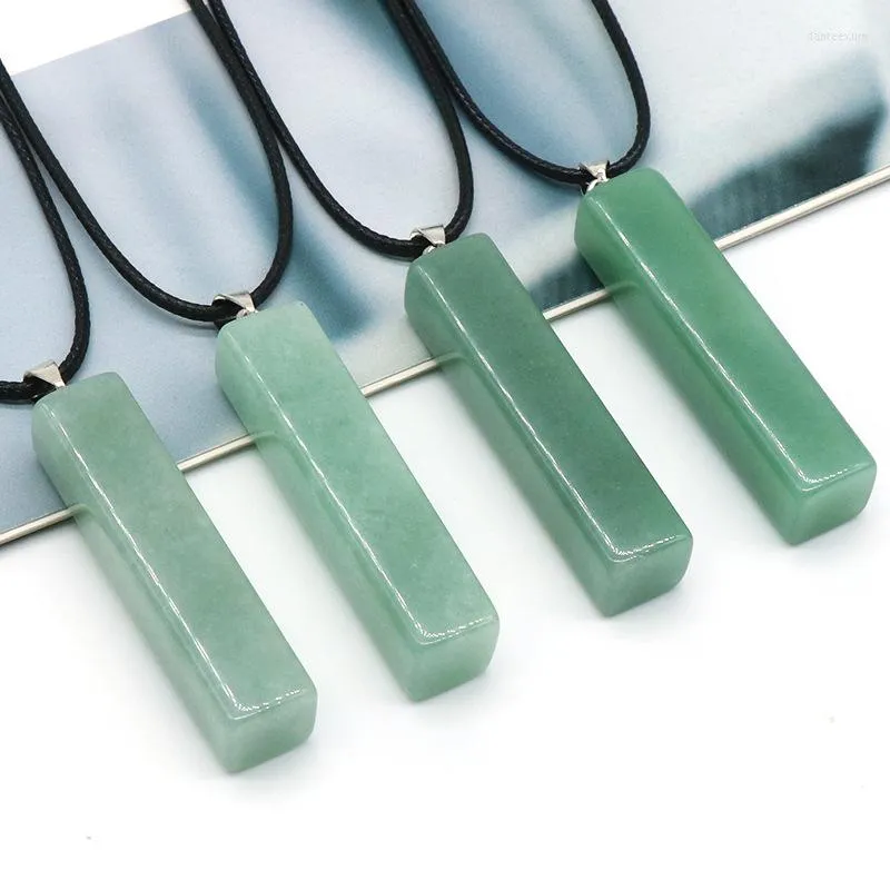 Pendant Necklaces 1PC Natural Quartz Long Rectangle Stick Point Suspension Green Aventurine Crystal Pendulums Healing Jewelry