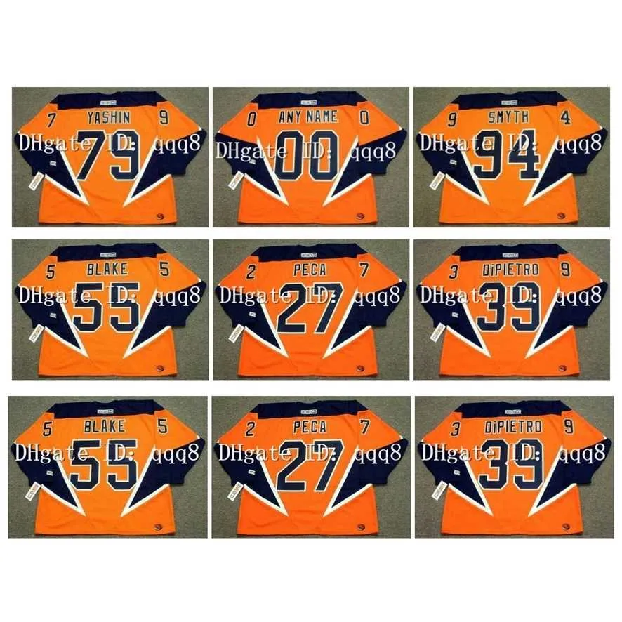 College Hockey Wears 2004 Vintage Hockey Jerseys 79 ALEXEI YASHIN 27 MICHAEL PECA 39 RICK DiPIETRO 55 JASON BLAKE 94 RYAN SMYTH Orange Retro Size S-XXXL