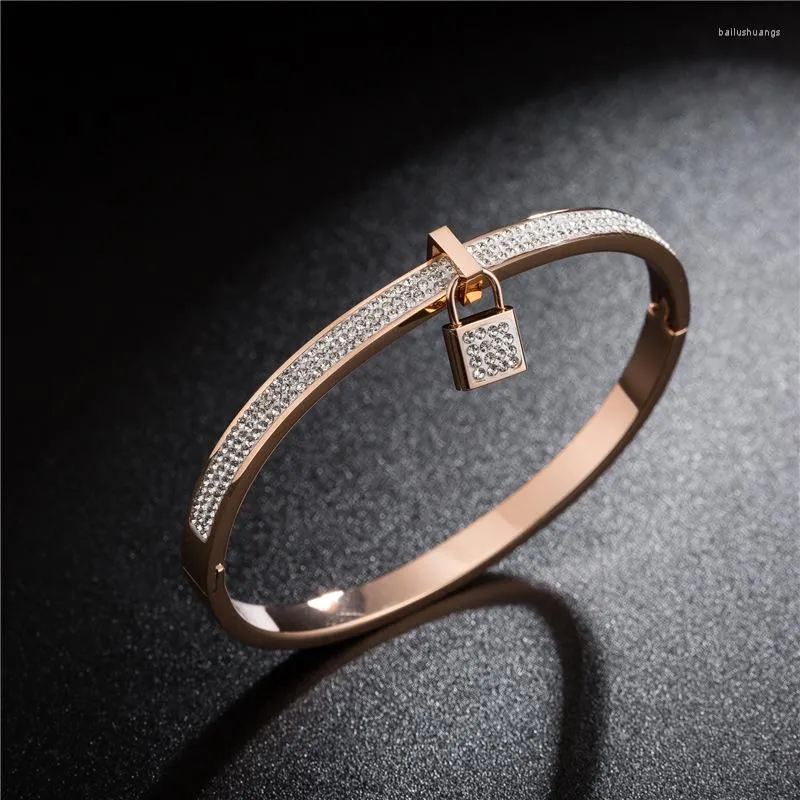 Bangle Titanium Steel Lock Cz Clastal Cuff Barcelets Classic Rose Gold Wedding Jewelry for Women Pulsera B18124