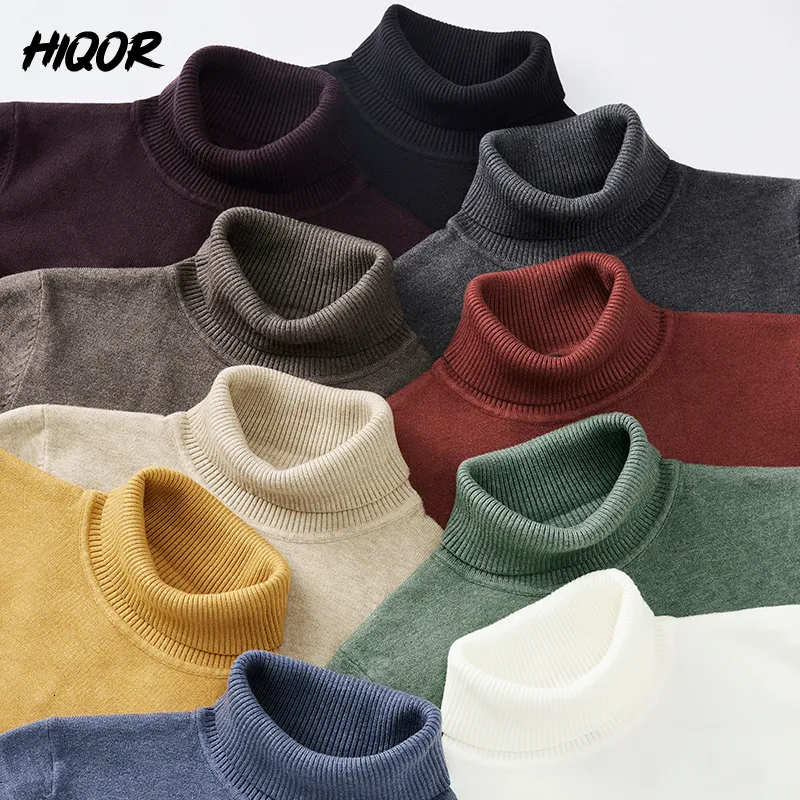 Pulls pour hommes HIQOR 10 couleurs hiver col roulé pulls à tricoter col roulé tricoté chaud mâle pull mince décontracté 221124