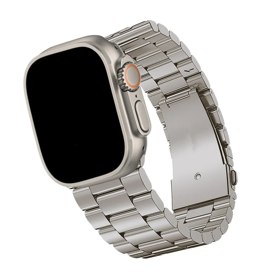 스마트 스트랩 티타늄 별빛 링크 팔찌 스테인레스 스틸 시계 밴드 3 비드 스트랩 밴드 나비 걸쇠 Apple Watch Series 3 4 5 6 7 8 SE Ultra 41 45 49mm