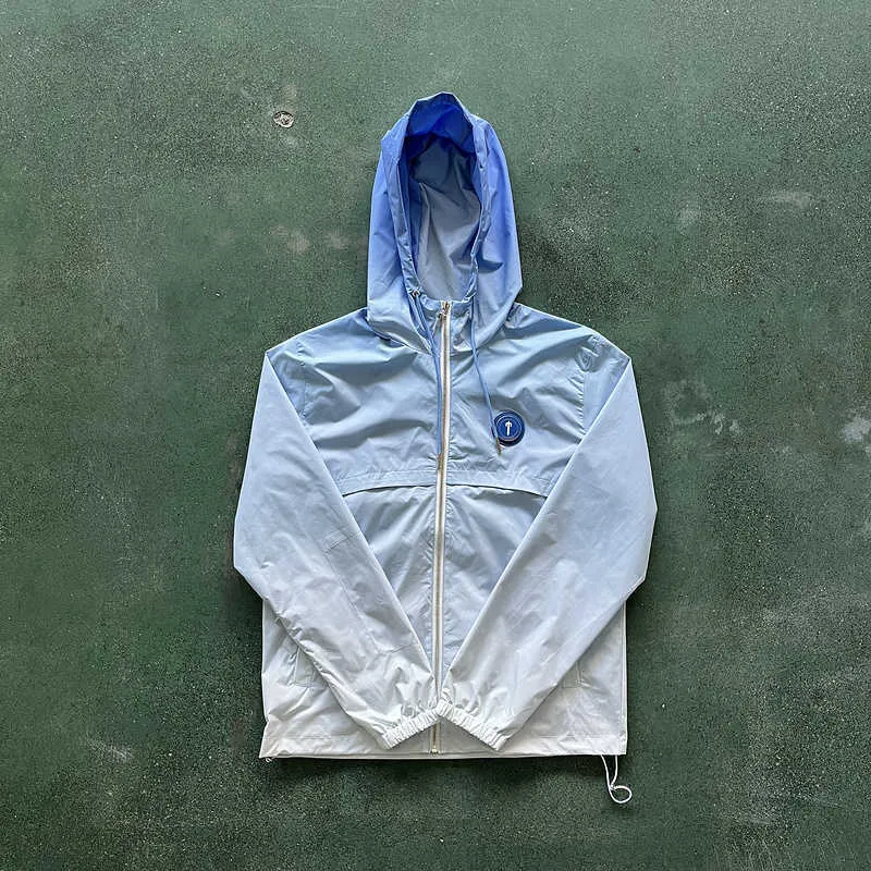 Ice Blue Trapstar Zipper Drawstring Windbreaker Jaqueta com Capuz Masculino Feminino Alta Qualidade Patchwork Bordado Casaco Com Capuz Pulôver