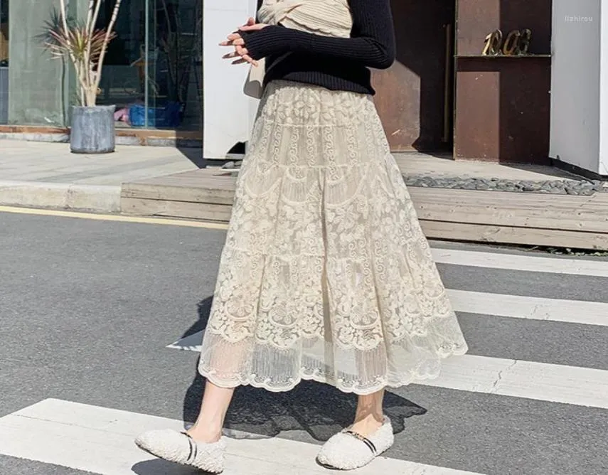 スカート2022春夏女性ハイウエスト薄いアラインスカートガーゼミッドレングス大きなスイング
