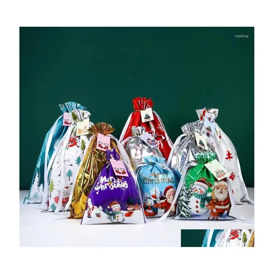 Storage Bags Storage Bags 5Pcs Christmas Gift Bag Packaging Candy Dstring Pocket Holiday Decoration Drop Delivery Home Garden Housek Dhdsf