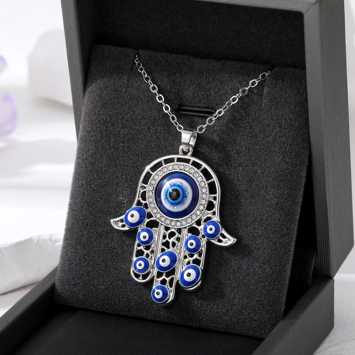 Cooltime Collana Donna Con Mano Di Fatima E Occhio Malocchio - Ciondolo Portafortuna In Acciaio Inox 316L, Ipoallergenico, Con Sacchetto Velluto - 2