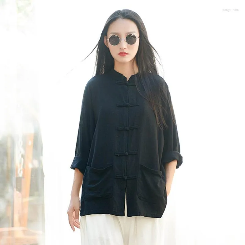 Ethnic Clothing LZJN 2022 Spring Long Sleeve Tang Suit Women Blouse Traditional Chinese Top Mandarin Collar Cotton Linen