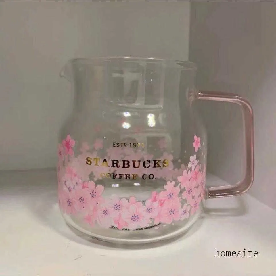 Mugs 2022 Korea Starbucks Mugs Sakura Series Pink Teapot Glass 570 ml kaffekoppar WGR6