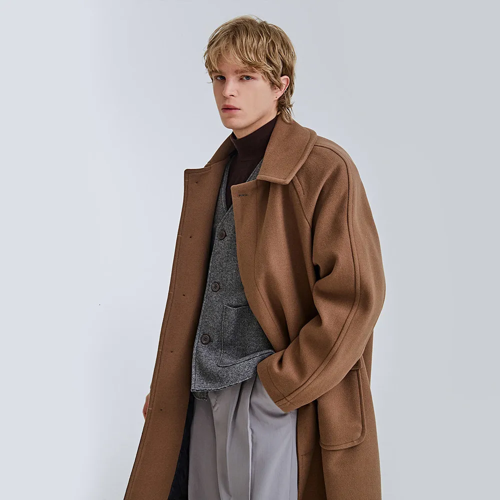 Miscele da uomo Cappotto di lana autunnale e invernale da uomo di media lunghezza in cashmere con calzino a spalla stile britannico moda allentata 221123