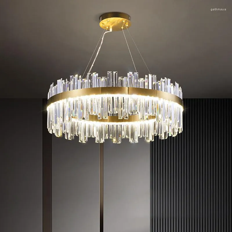 Lustres luxueux suspendu luxueux pour le salon anneau moderne doré 2022 chambres de cuisine en cristal LED Pendant lampe de plafond