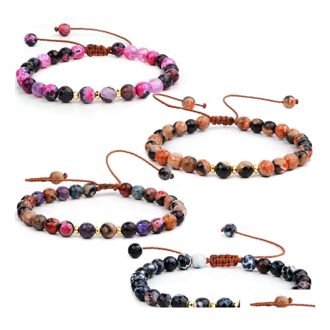 Cuentas de cuentas de piedra natural Hombres Pulsera de hebras Hecho a mano Ajustable Mti Cuentas de color Pulseras de cuerda trenzada para mujeres Pareja Joyería G Dhbcd