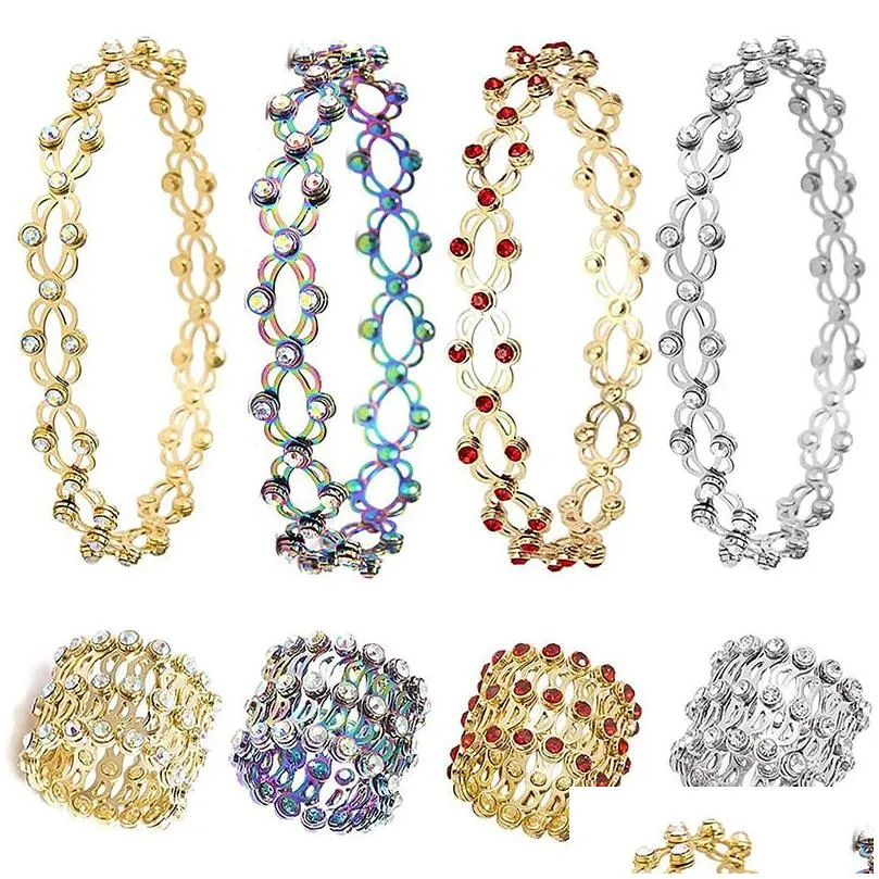 Anneaux de bande 2 en 1 magique anneau rétractable bracelet extensible torsion pliant cristal strass anneaux bracelets pour femme bijoux gif dhudh