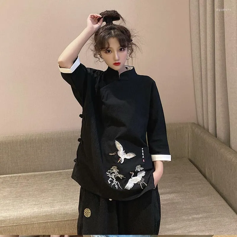 Etniska kläder traditionell kinesisk stil kvinnlig skjorta 2022 tang kostym tai chi uniform hanfu kimono cheongsam toppkläder ff3031