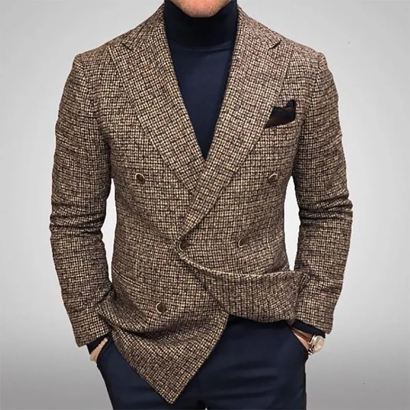 Mens Suits Blazers Plaid Print Fashion Casual Slim Wedding Party High Quality Long Sleeve Jacket Clothing 221123