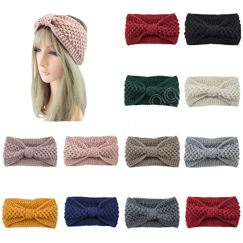 Soft Velvet Bow Headband Women Plush Lined Turban Double Twist Crochet Knitted Headbands Wide Stretch Head Wrap Hair Accessories