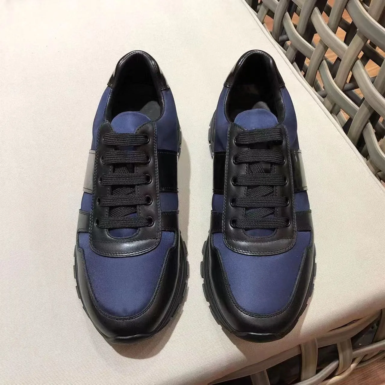 Prada leather and technical fabric sneakers cheap
