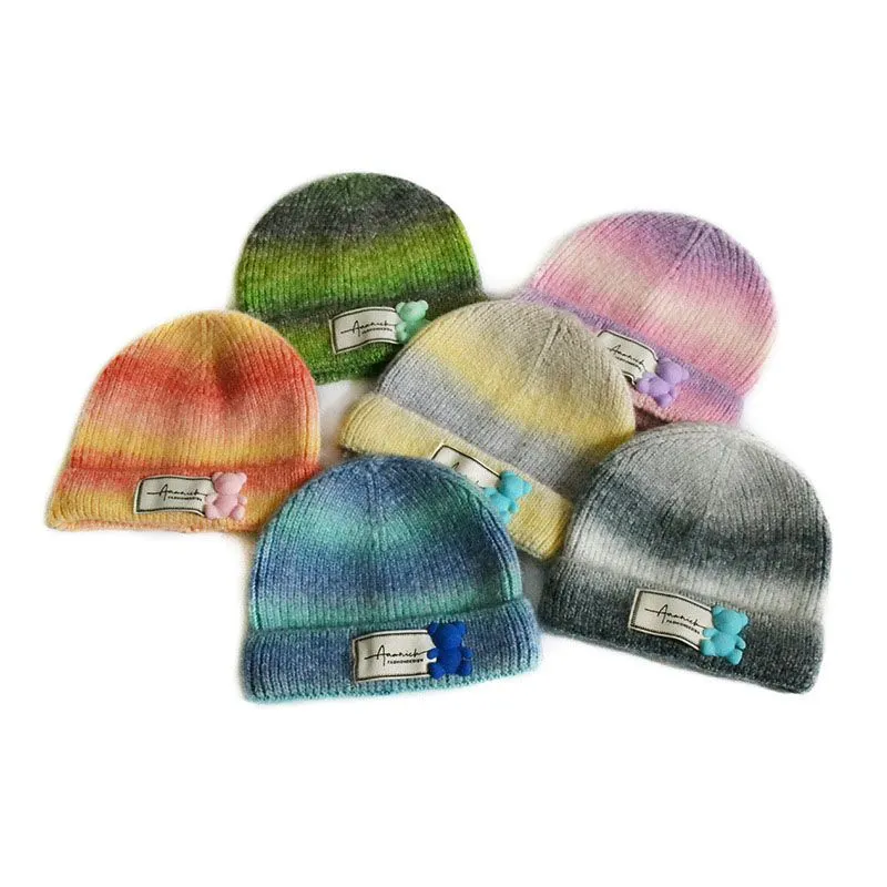 Nuovo Autunno Inverno Bambini Cappello lavorato a maglia Ragazzi Ragazze Tie Dye Patchwork Berretto in maglia Berretti con teschio Cappelli caldi per bambini