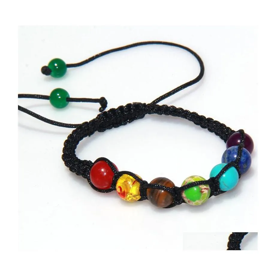 Braccialetti con ciondoli 7 Chakra Healing Bracciale con perline Preghiera Reiki Nce Braccialetti con perline Braccialetti intrecciati fatti a mano per donna Uomo Regolabile Dh9Ce