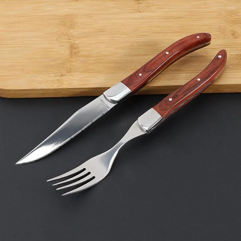 Dinnerware Sets Jaswehome 1/2pcs Western Cutlery High Carbon Steel Red Pakkawood Handle Upscale Dinner Knife Fork Sliver Flatware