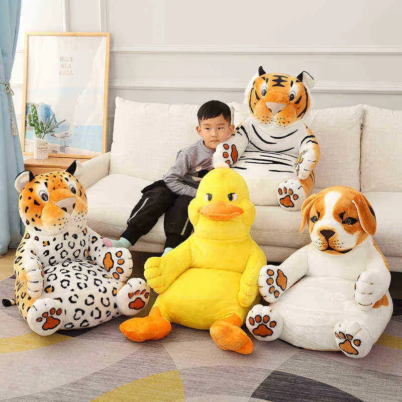 Kreskówki Pluszowe siedzenia Sofa Wygodna symulacja zwierząt Tygrys Leopard Duck Dog Baby Portable krzesło Sofa Prezenty do LDREN J220729