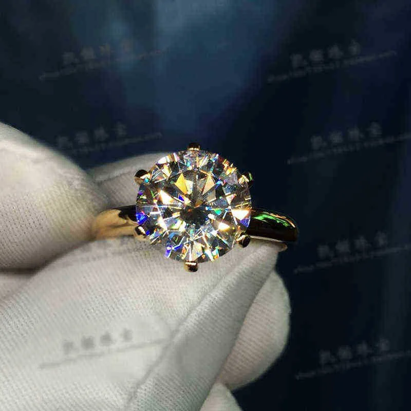YANHUI Have Ring aus 18 Karat RGP reinem massivem Gelbgold, luxuriöser runder Solitär, 8 mm, 2,0 Karat Labordiamant, Eheringe für Frauen ZSR169 X220213142
