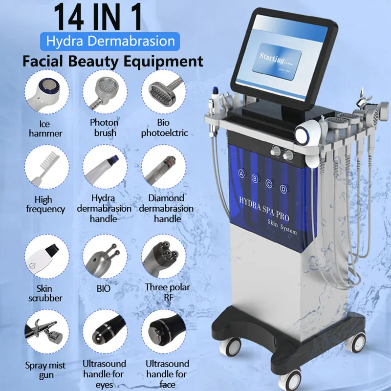 Multifonction Hydra Dermabrasion Enlèvement de l'acné Soins en profondeur de la peau RF Haute fréquence Spot Remove Skin Firming 14 IN 1 Hydro Facial Machine