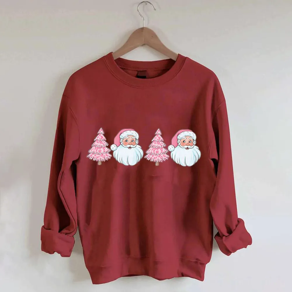 Felpe con cappuccio da donna Felpe Red Vintage Street Felpa Albero di Natale da donna Babbo Natale Stampa Tuta Pullover Streetwear Camicia unisex Girocollo Top S3xl 221124