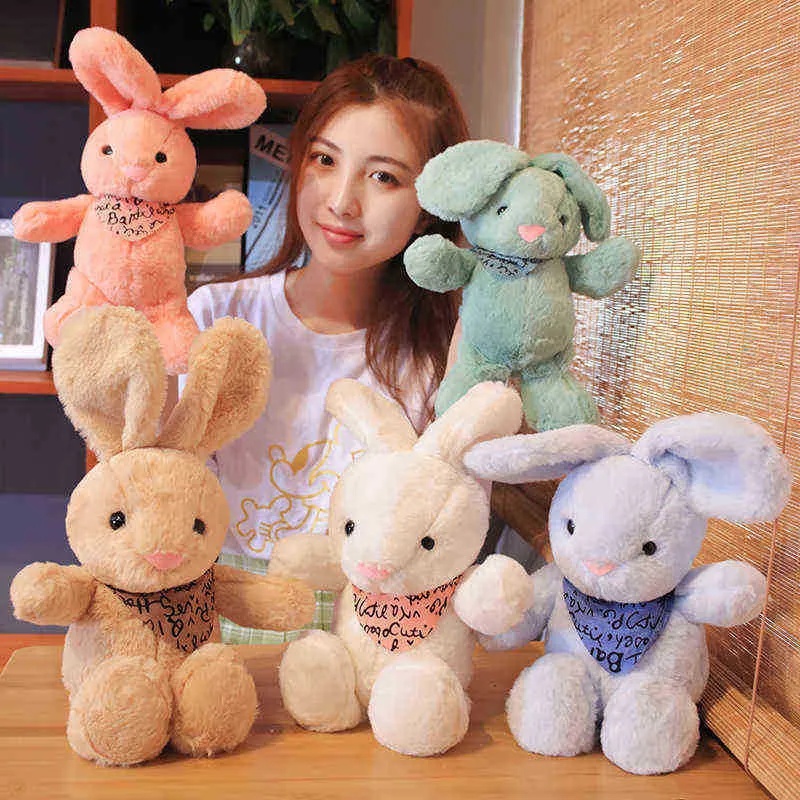 High Quality 28Cm Kawaii Plush Bunny With Scarf Dolls Super Soft Animals Rabbit Toys ldren Sleeping Dolls Birthday Xmas gift J220729