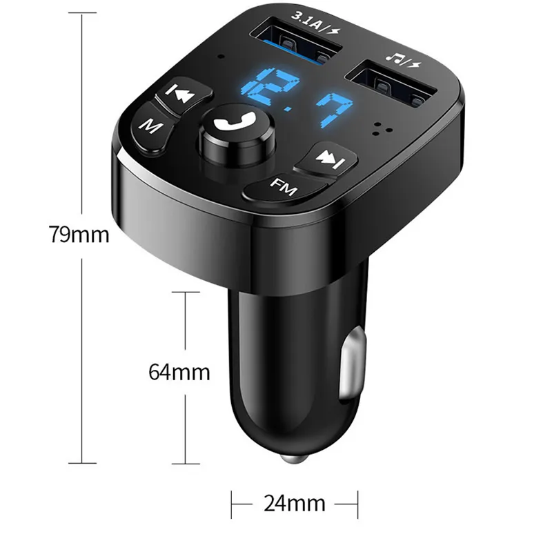 Lettore MP3 per auto Trasmettitore FM Wireless Bluetooth 5.0 Riduzione del rumore Ricevitore audio Kit vivavoce per auto Dual USB Caricatore rapido per auto