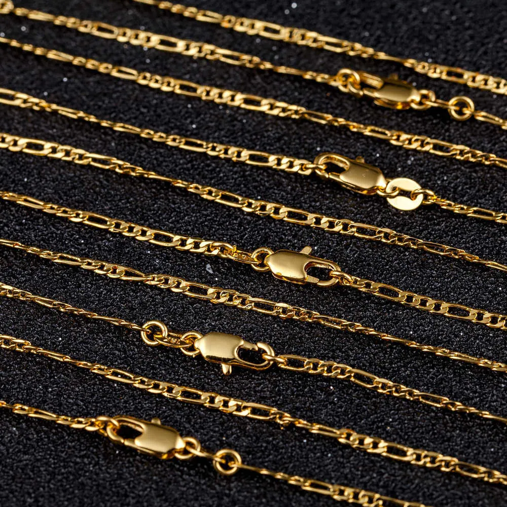 Ketens nieuwe groothandel 1 der 1 mm 3 1 mode gouden figaro ketting kettingen voor mannen sieraden 16inch-30 inch koper vergulde gouden ketting 2019 verkoop