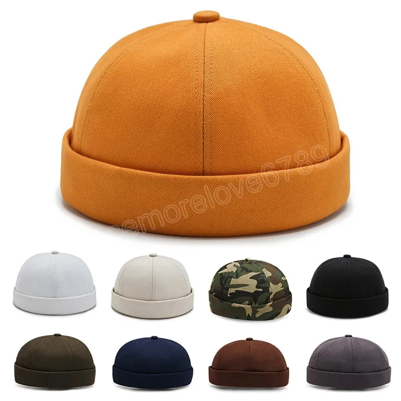 Vintage hommes coton sans bord Skullies casquette couleur unie rue Portable Docker chapeaux polyvalent bonnet chapeau Hip Hop chapeaux