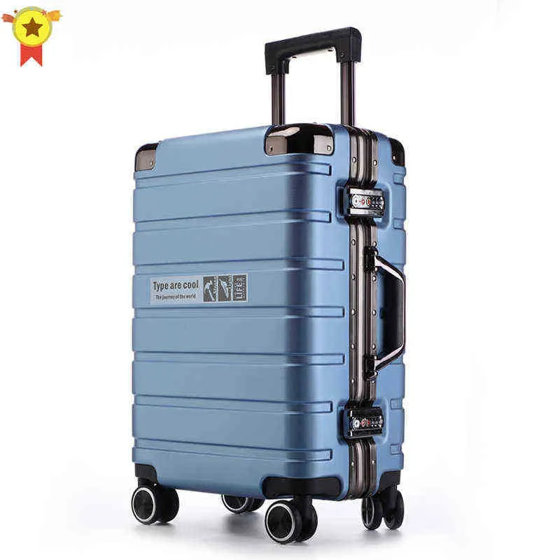 Inch large capaciteit wachtwoord doos aluminium frame rollende koffer reisbagage tas universele wiel trolley case j220707