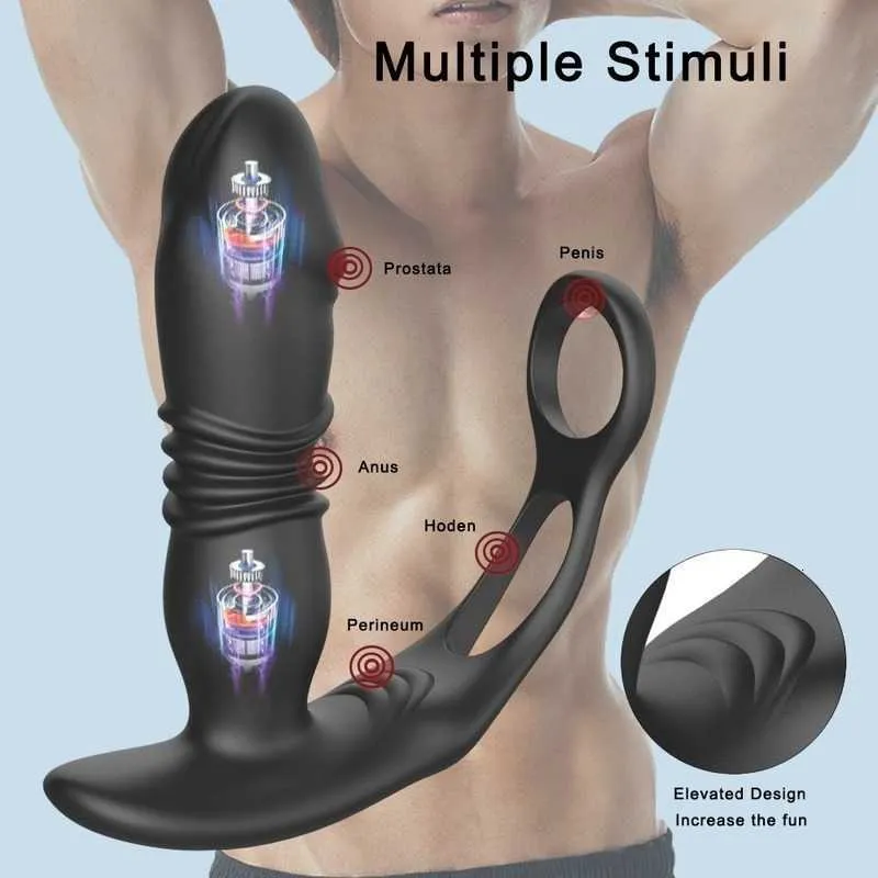 Sexspielzeugmassagegeräte Teleskop Anal Vibrator Prostata Massage Butt Plug Stimulator Verzögerung Ejakulation Penis Ring Dildos Spielzeug für Männer schwul