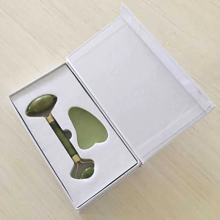 Natural Beauty Container Jade Roller Scraping Board Face Massager Jade Push Set Gift Box Rodillo de Jade