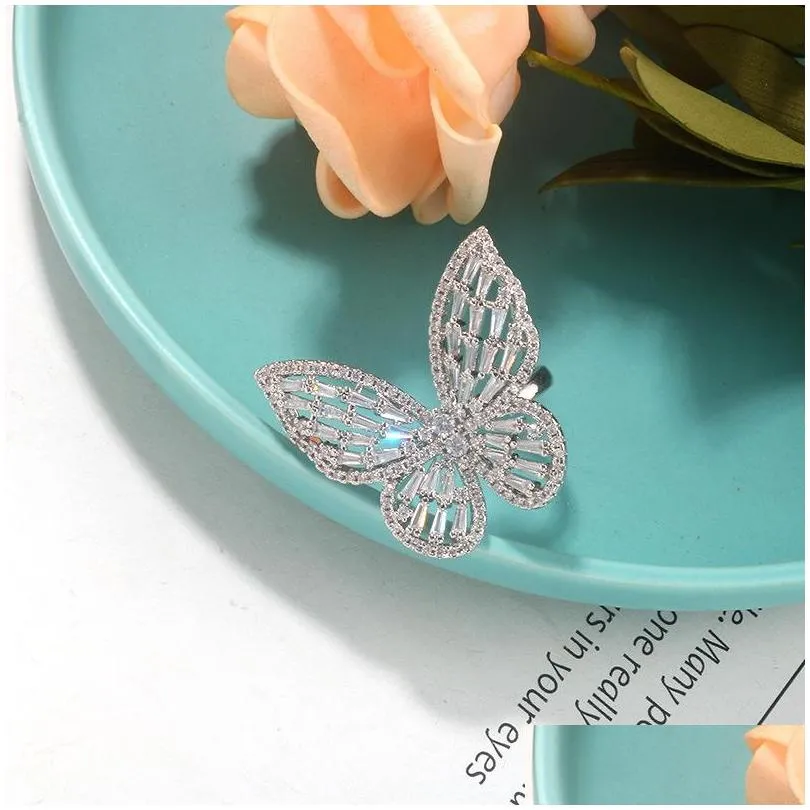 Anneaux De Bande Nouveau Super Fée Zircon Papillon Ouvert Anneau De Doigt Mode Tempérament Doux Amour Sauvage Anneaux Femme Bijoux Drop Deli Dhabk